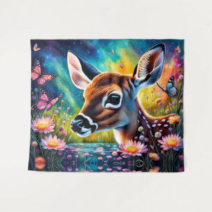 Fawn in Meadow Pond Wandteppich