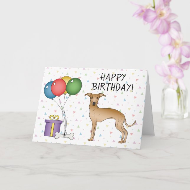 Fawn Italian Greyhound Cartoon Hund Happy Birthday Karte (Orchidee)