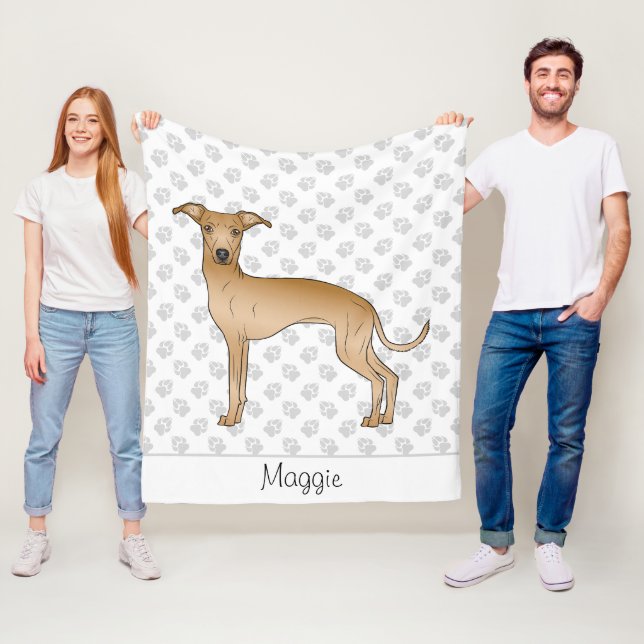 Fawn Italian Greyhound Cartoon Hund mit einem Name Fleecedecke (Beispiel)
