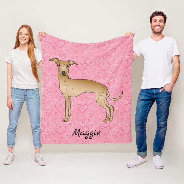 Fawn Italian Greyhound Niedlich Dog On Pink Hearts Fleecedecke (Beispiel)
