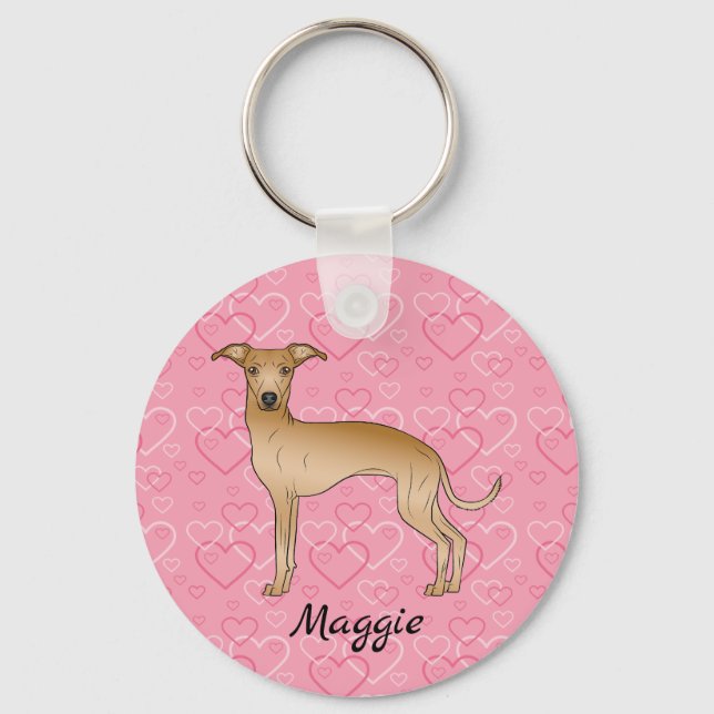 Fawn Italian Greyhound Niedlich Dog On Pink Hearts Schlüsselanhänger (Vorderseite)