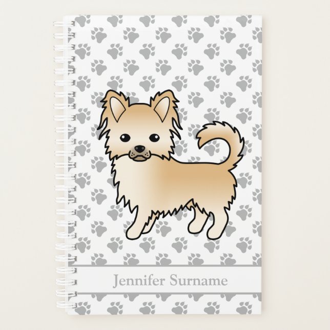 Fawn Long Coat Chihuahua Dog & Custom Text Planer (Vorderseite)