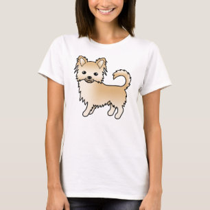 Fawn Long Coat Chihuahua Niedlich Cartoon Dog T-Shirt