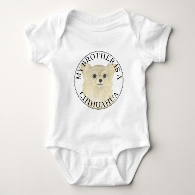 Fawn Long Haired Chihuahua Dog Big Brother Baby Strampler (Vorderseite)
