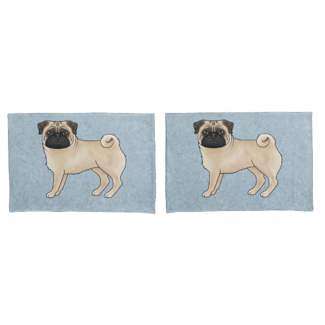 Fawn Mops Dog Canine Niedlicher Cartoon Illustrati Kissenbezug (Vorderseite-Set)