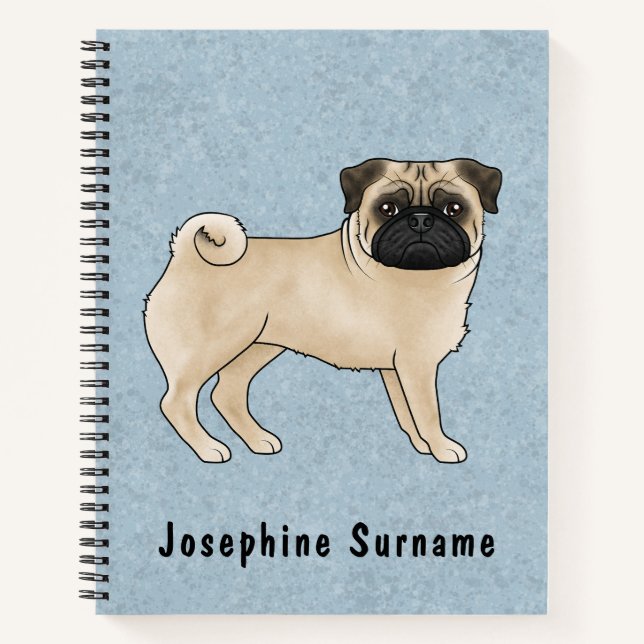 Fawn Mops Dog Canine Niedlicher Cartoon Illustrati Notizbuch (Vorderseite)