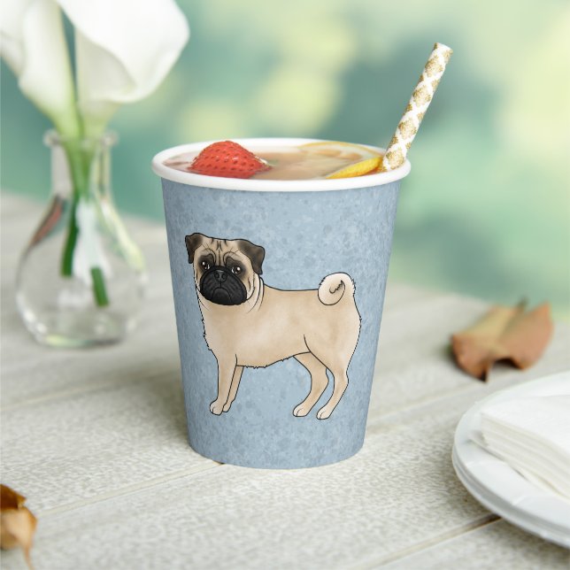 Fawn Mops Dog Canine Niedlicher Cartoon Illustrati Pappbecher (In Situ)