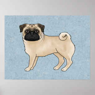 Fawn Mops Dog Canine Niedlicher Cartoon Illustrati Poster