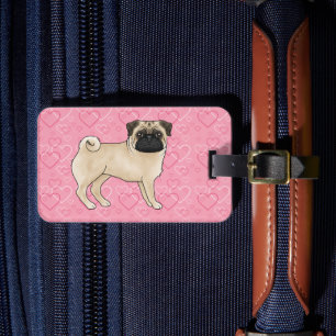 Fawn Mops Dog Cartoon Mops Liebe Herzmuster Rosa Gepäckanhänger