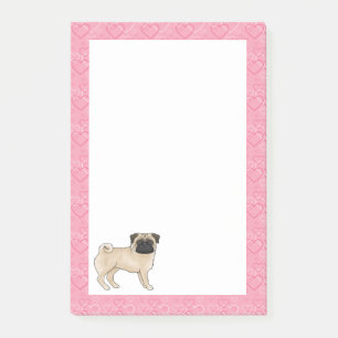 Fawn Mops Dog Cartoon Mops Liebe Herzmuster Rosa Post-it Klebezettel
