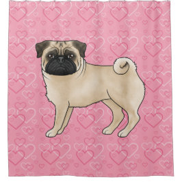 Fawn Mops Dog Cartoon Mops Pink Liebe Herzmuster Duschvorhang