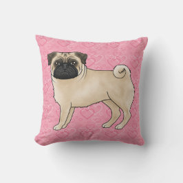 Fawn Mops Dog Cartoon Mops Pink Liebe Herzmuster Kissen