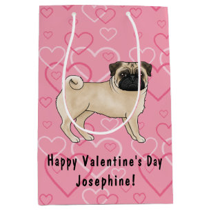 Fawn Mops Dog Cartoon Mops Pink Liebe Herzmuster Mittlere Geschenktüte