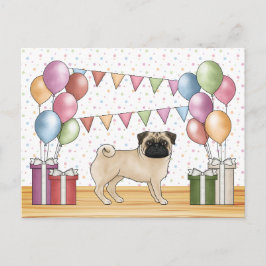 Fawn Mops Dog farbenfrohe Pastel Geburtstagsballon Postkarte