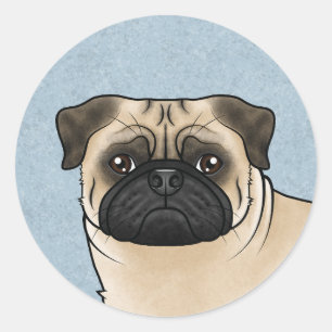 Fawn Mops Dog Head Nah-up Cartoon Illustration Runder Aufkleber