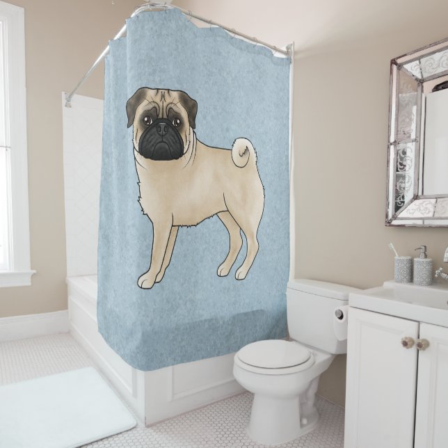 Fawn Mops Dog Niedlich Cartoon Mops Illustration B Duschvorhang (Beispiel)