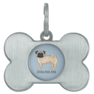Fawn Mops Dog Niedlich Mops Hund mit Telefonnummer Tiermarke