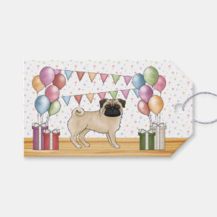 Fawn Mops Hund farbenfrohe Pastel Happy Birthday Geschenkanhänger