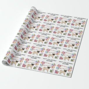 Fawn Mops Hund farbenfrohe Pastel Happy Birthday Geschenkpapier