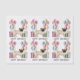 Fawn Mops Hund farbenfrohe Pastel Happy Birthday Seidenpapier