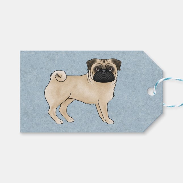 Fawn Mops Hunde Rasse Niedlicher Cartoon Illustrat Geschenkanhänger (Vorderseite (Horizontal))