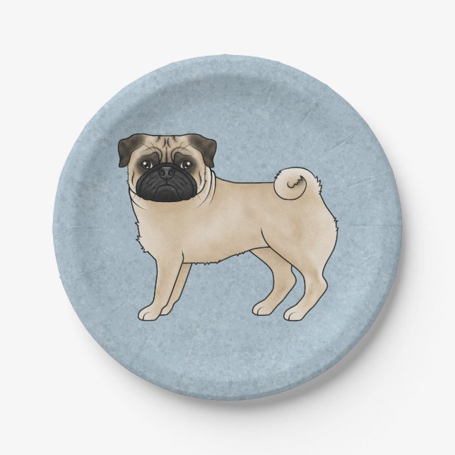 Fawn Mops Hunde Rasse Niedlicher Cartoon Illustrat Pappteller (Vorderseite)