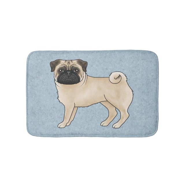 Fawn Mops Mops Breed Hund Cartoon Illustration Blu Badematte (Vorderseite)