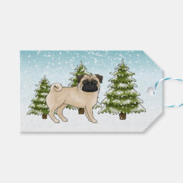 Fawn Mops Niedlich Cartoon Dog Schneewald Geschenkanhänger