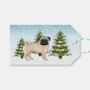 Fawn Mops Niedlich Cartoon Dog Schneewald Geschenkanhänger
