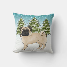 Fawn Mops Niedlich Cartoon Dog Schneewald Kissen