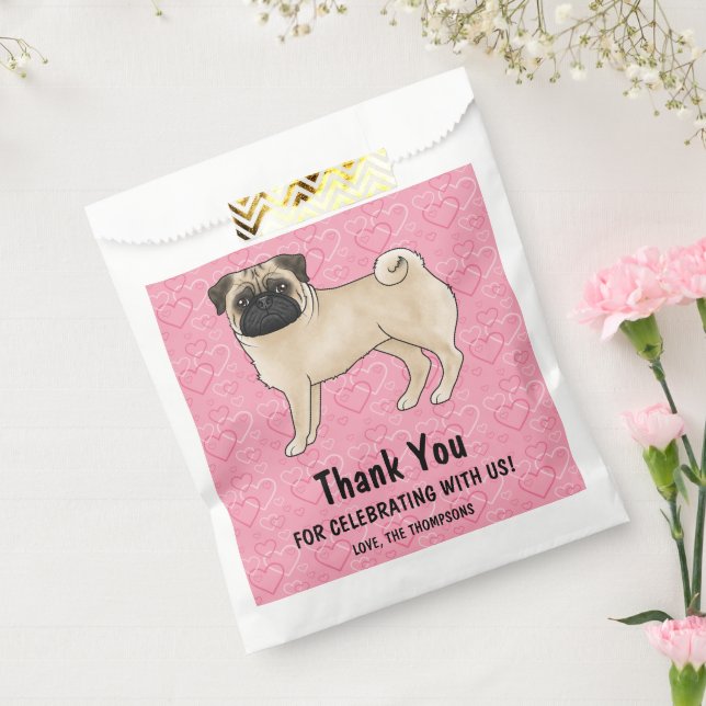 Fawn Mops Niedlich Mops auf rosa Herzen Vielen Dan Geschenktütchen (Versiegelt)