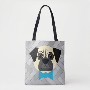 Fawn Mops with Bowtie, Herringbone grau Tasche