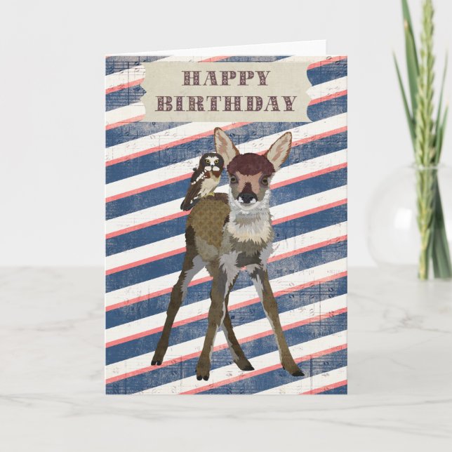 FAWN & OWL Geburtskarte Karte (Vorderseite)