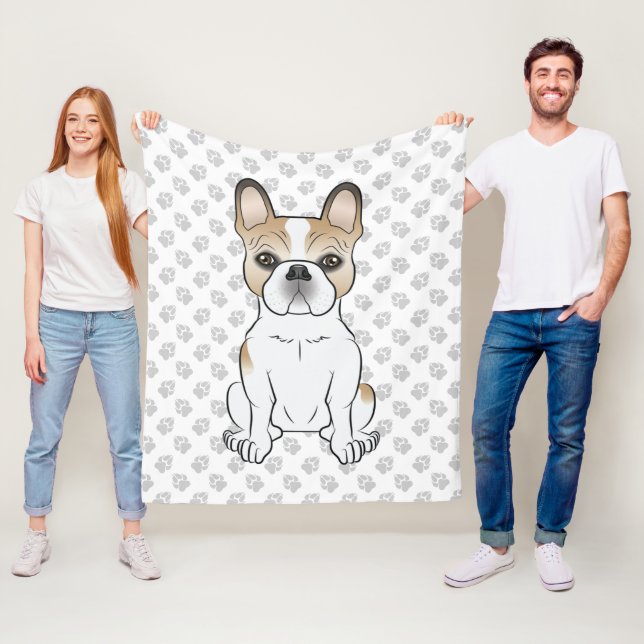 Fawn Piebald French Bulldog / Frenchie Cartoon Dog Fleecedecke (Beispiel)