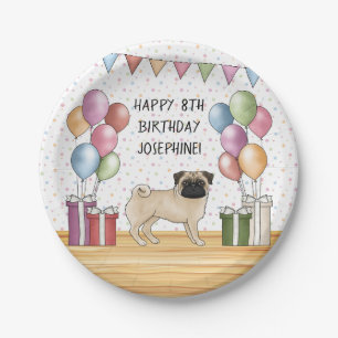 Fawn Pug Hund Bunte Pastellfarben Alles Gute zum G Pappteller