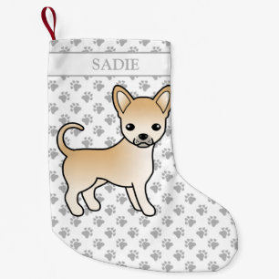 Fawn Smooth Coat Chihuahua Cartoon Dog & Name Kleiner Weihnachtsstrumpf