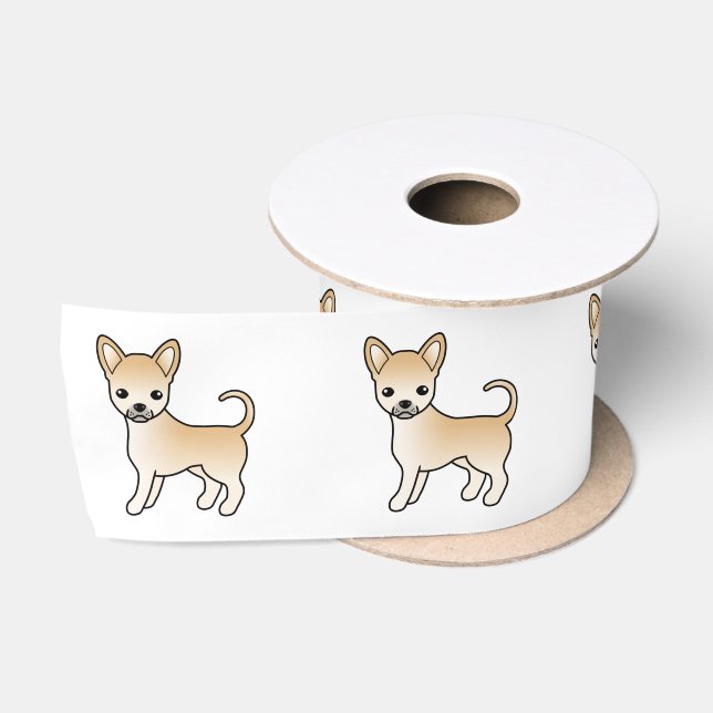 Fawn Smooth Coat Chihuahua Niedlich Cartoon Dog Satinband (Spule)