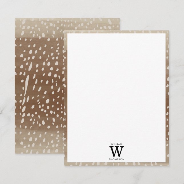 Fawn Spots Baby Deer Animal Print Monogram Mitteilungskarte (Vorne/Hinten)