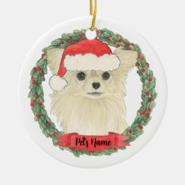 Fawn Tan Cream Long Haired Chihuahua Weihnachten Keramik Ornament