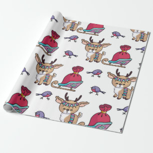 Fawn und sein kleines Schlittenwackelpapier Geschenkpapier