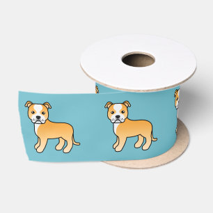 Fawn- und weiße Cartoon Staffordshire Bull Terrier Satinband