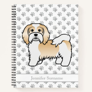 Fawn und Weißer Havanese Süßer Cartoon-Hund & Name Notizbuch