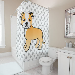 Fawn- und weißer Staffordshire-Bullterrier-Hund Duschvorhang