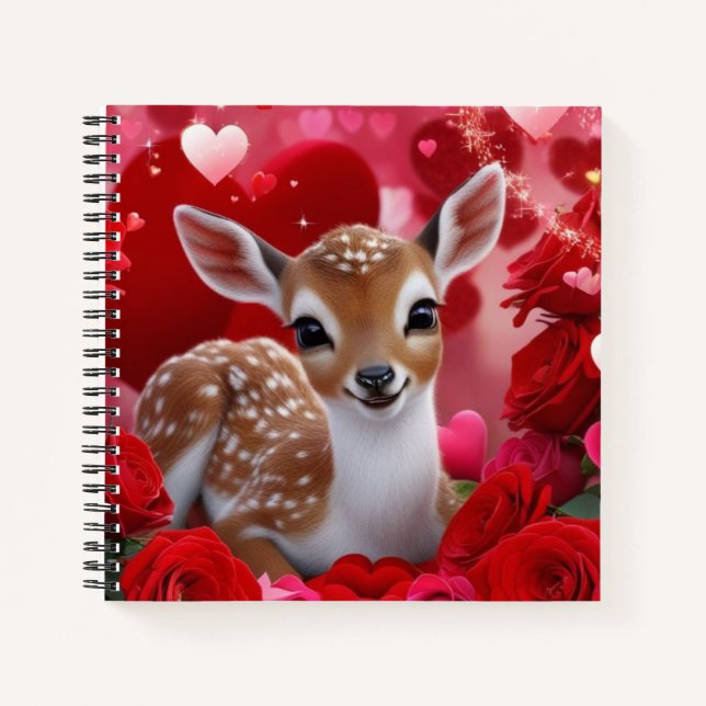 Fawn with Hearts & Rose Notizbuch (Vorderseite)