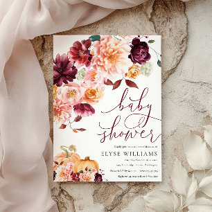 Faye Burgundy Bloral Herbst Babydusche Einladung