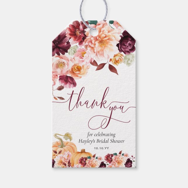 Faye Burgundy Fall Floral Danke Brautparty Geschenkanhänger (Vorderseite)