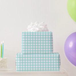Faye und Lauren Aqua Blue Gingham Geschenkpapier
