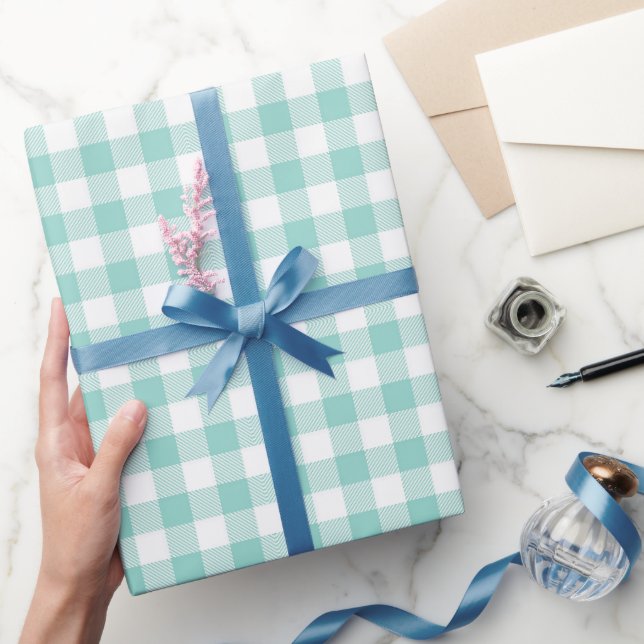 Faye und Lauren Aqua Kariert Geschenkpapier (Schenken)