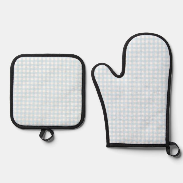 Faye und Lauren Baby Blue Gingham Ofenhandschuh & Topflappen-Set (Vorderseite)
