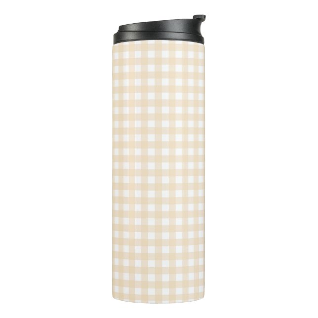 Faye und Lauren Beige Gingham Thermosbecher (Nach links gedreht)